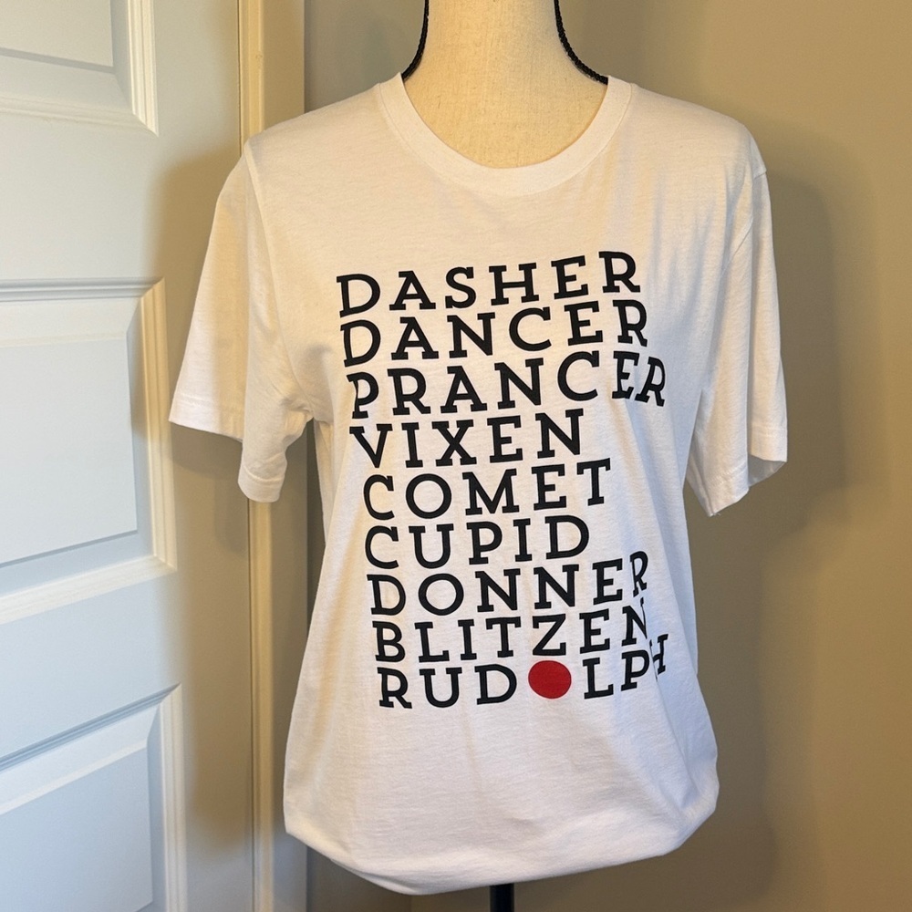 White 'Reindeer Names' Graphic Tee with Red Accent